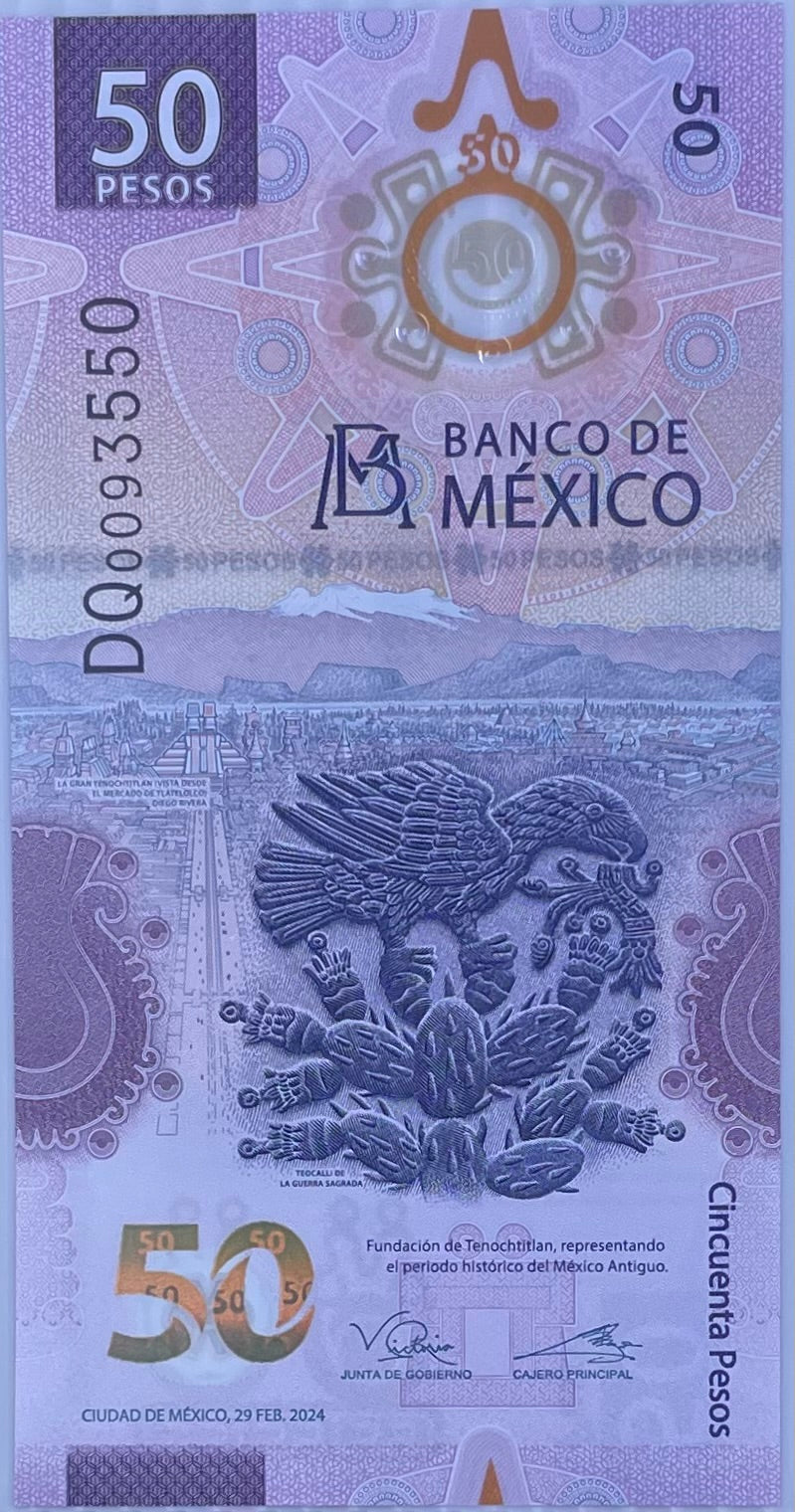 2024 Mexico 50 Pesos P-130Ad UNC Polymer World Banknote